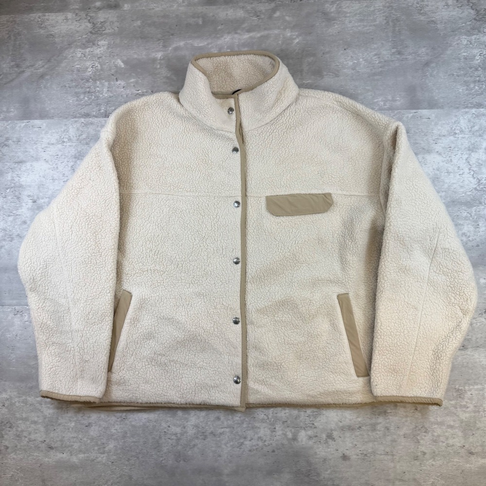 The North Face Womens Cragmont Fleece Jacket XXL Bleached Sand Sherpa Snap Front